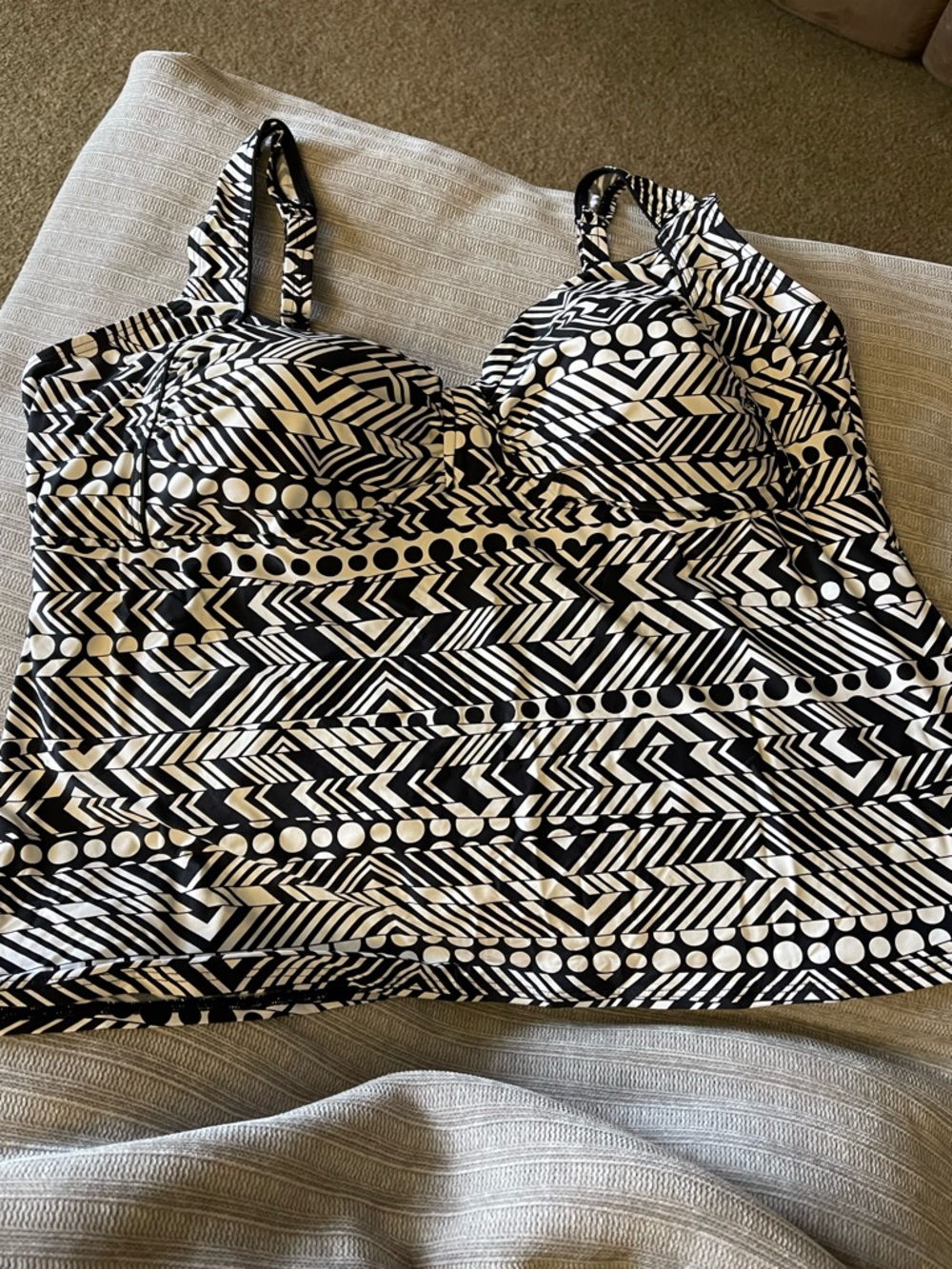 Captiva Black & White Geometric Tankini Top only